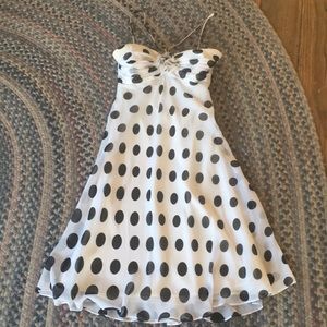 Anne Klein White Silk Dress with Black Polka Dots